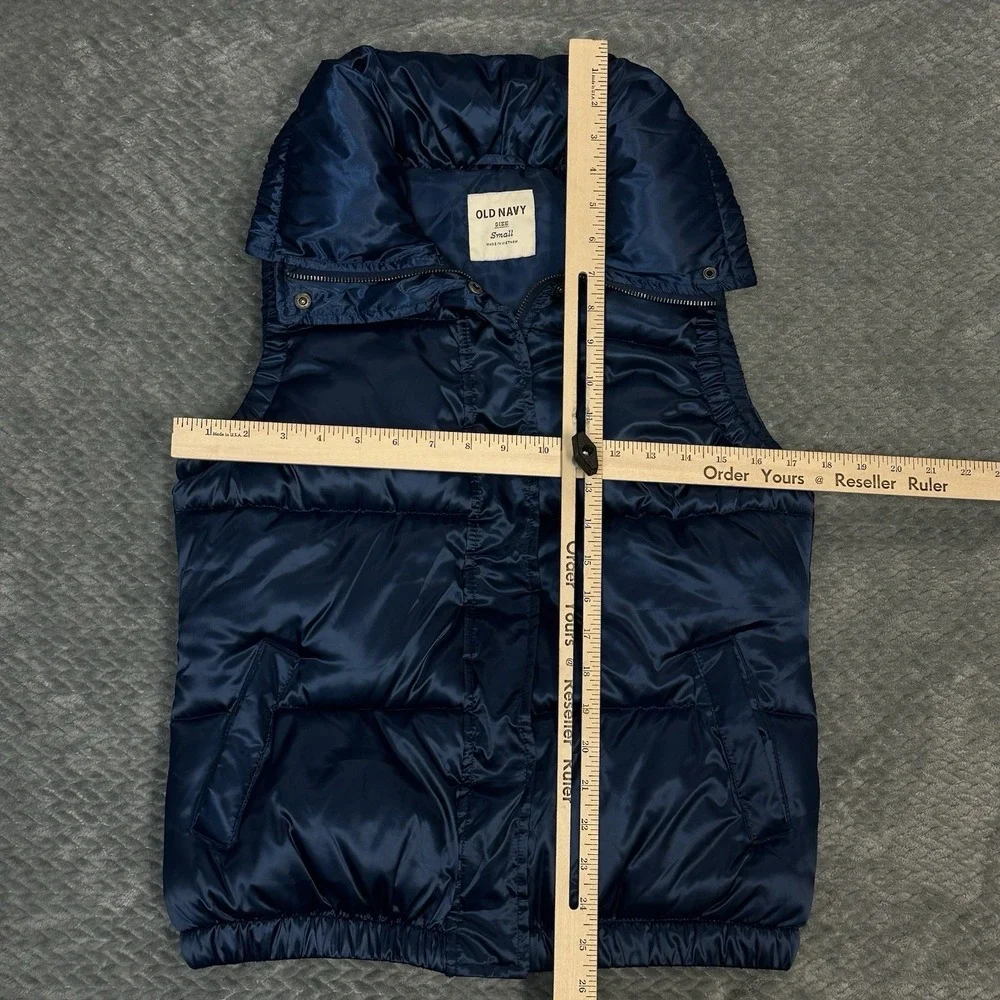 Old Navy Puffer Vest Jacket Womens Size S Blue Full Zipper Sleeveless 100% Nylon